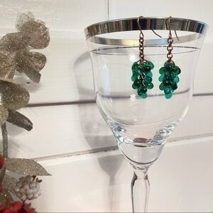 2/$29 Handmade Chunky Glass Drop Earrings 1.75” Green Copper Boho Bold